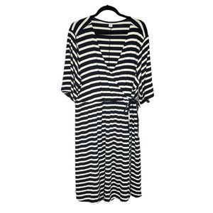 OLD NAVY v-neck full wrap stretchy knit midi dress black white women's 2X